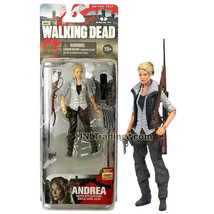 Year 2013 AMC TV Walking Dead 4.5" Figure ANDREA w/ Pitchfork, Rifle, Vest & Gun - $29.99