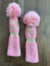 Vintage Pom Golf Club Covers Pink Knit Pom-Pom Clubs #1 and #3 White Num... - $360.05 MXN
