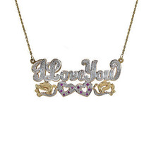 0.10 Carat Diamond &amp; Rubies I Love You Pendant Necklace 14K Two Tone Gold - £935.35 GBP