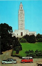 Louisiana State Capitol Baton Rouge w Old Cars VW Bus Postcard - £6.32 GBP