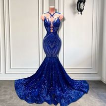 Sparkly Applique Prom Dresses for Women Royal Blue Mermaid Evening Formal Wear - £156.16 GBP