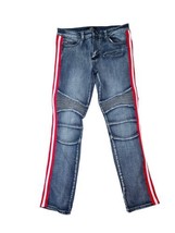 Ops PREMIUM STRIPED MOTO JEAN PANTS (MD BLUE/RED) Mens Size 36×33 - £11.25 GBP