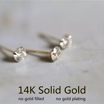 14k Solid  Gold Crystal Earring, Mini Dainty Stud Earrings For Women Jew... - $34.11 CAD