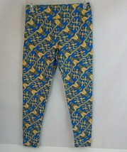New LuLaRoe Tall &amp; Curvy Leggings Blue With Decorative Gold Design - $15.83