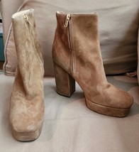 Coach Iona Tan Beige Suede Platform Block Heel Bootie Womens Size 11B - $50.00
