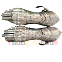 Medieval Armor Gauntlet Gloves Pair Accents Knight Crusader Steel Sca Larp Gift - £60.11 GBP