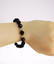 ONYX beaded BRACELET Faceted beads with spacers &amp; closure silver plated Original - £22.93 GBP