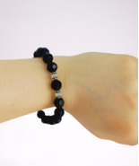 ONYX beaded BRACELET Faceted beads with spacers &amp; closure silver plated ... - £22.81 GBP