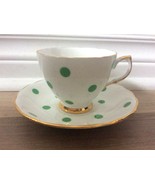 Royal Vale Green Polkadot Teacup Tea Cup and Saucer Polka Dot - $58.91