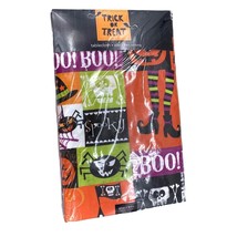 Halloween Vinyl Peva Trick or Treat Tablecloth 60&quot; x 84&quot; Oblong Vinyl Flannel Ba - £18.59 GBP