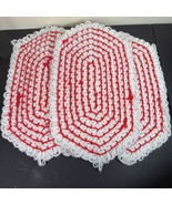 Vintage Hand-Crocheted Placemats Set of 4 Red &amp; White Oval 18”x11” Cotta... - $45.46 CAD