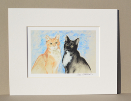 Black Cat Orange Tabby Cat Two Cats Friends Sign Matted Print - $15.00