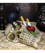 Gothic Raven Crow Perching On Rose Skull Cigarette Ashtray Jewelry Dish ... - $398.80 MXN