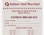 Radisson Mark Plaza Hotel Door Hangar Breakfast Room Service Menu - £14.01 GBP