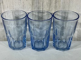 Libbey Crisa Vintage Misty Blue Glassware 8 Panel Tumblers Ice Tea Lot of 3 - £18.12 GBP