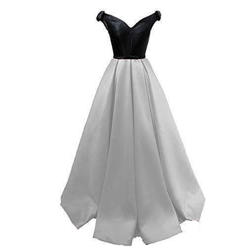 Off The Shoulder Black Top Long Formal Prom Evening Dress Party Silver US 10