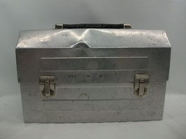 Vintage Metal Lunchbox Silver Miners Construction Lunch Box Pail Dented - £31.66 GBP