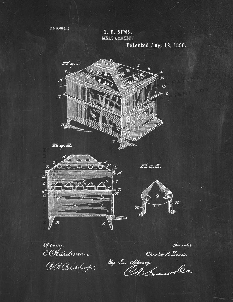 Meat Smoker Patent Print - Chalkboard