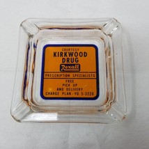 Rexall Drugs Ashtray MCM Kirkwood Drug Orange Blue Square Glass Vintage - $23.70
