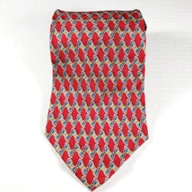 Roundtree and Yorke 100% Silk Red with Blue Geometric Shape Silk Tie Made in USA - £4.45 GBP