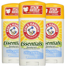 Pack of 3 New Arm &amp; Hammer Essentials Natural Deodorant, Unscented, 2.5 oz - £14.38 GBP