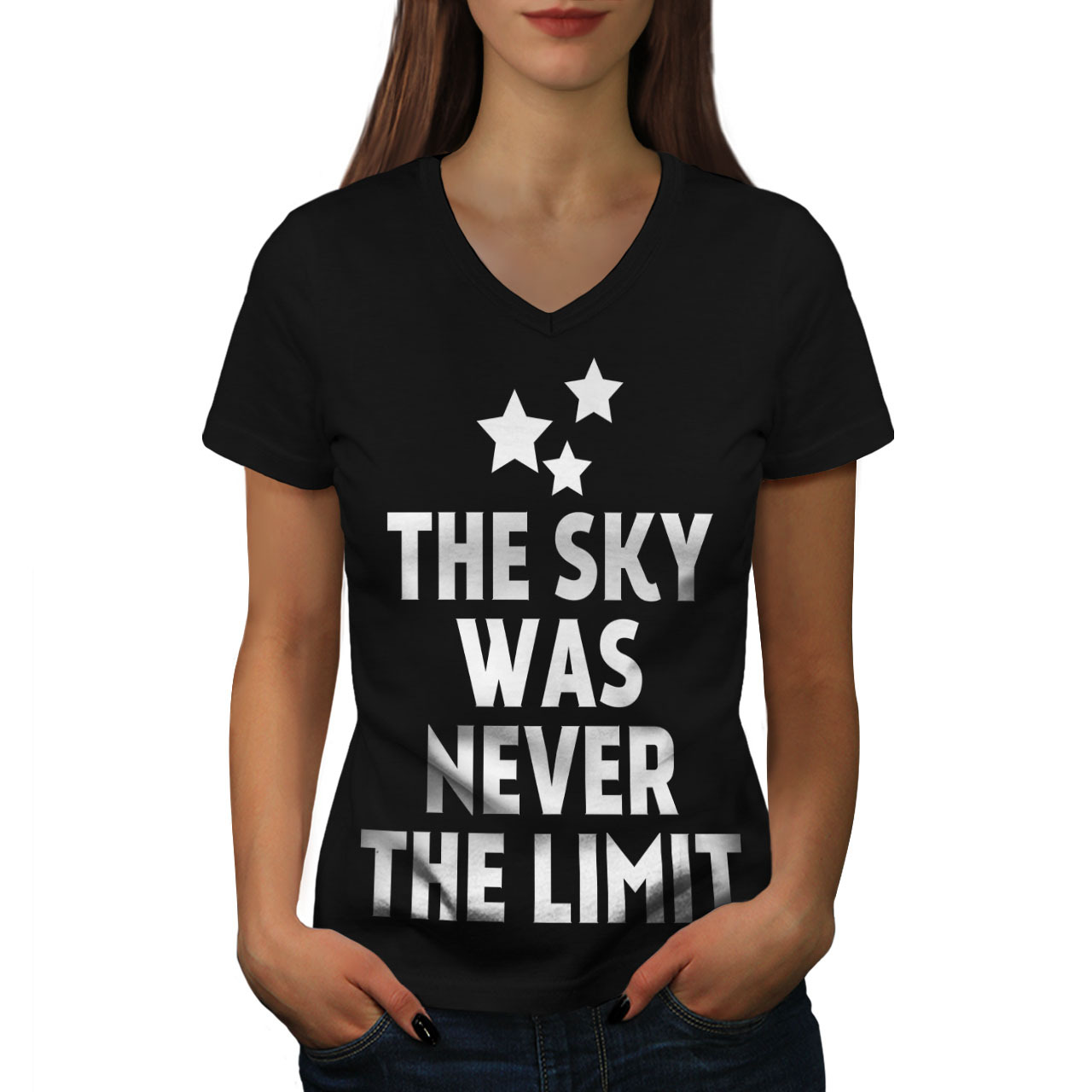 Sky Is Limit Saying Funny Shirt Deam Big Women V-Neck T-shirt - $12.99