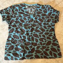 Scrub Elements Blue with Brown Leafs Scrub Top - $8.97