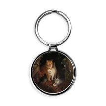 Three cats on a chair painting Circle Keychain - $20.00