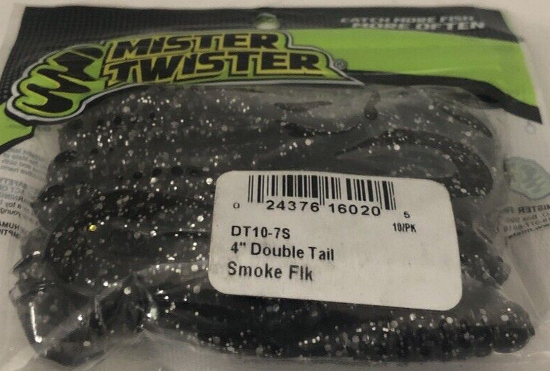 Mr Twister DT10-7S 4" Double Tail Smoke Flk 1ea 10/PK-Brand New-SHIPS N 24 HOURS