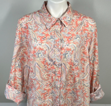 Talbots XL Shirt Roll Tab Long Sleeves Paisley Cotton - $19.99