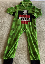 Minecraft Boys Green Red Black White TNT Hooded Fleece Long Sleeve Pajamas 4-5 - $14.70