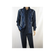 Men Silversilk 2pc Fancy walking leisure suit Italian woven knits 4407 Navy Blue image 10