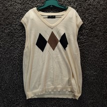 Vintage LaVane Sweater Vest Men XL Beige Diamond Sleevless Lightweight V... - $19.33