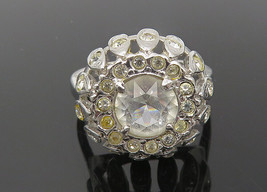 UNCAS 925 Sterling Silver - Shiny White Topaz Floral Band Ring Sz 7 - RG11388 - £32.37 GBP