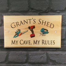 Large Personalised Shed Plaque / Sign - My Cave, My Rules Workshop Dad G... - $19.09