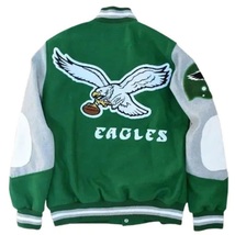 Women&#39;s Green Wool Philadelphia Eagles Varsity Bomber Jacket - £86.52 GBP