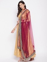 Party wear Bridal Maroon Long Dupatta Stole Net Hand Embroidery Ethnic C... - £11.43 GBP