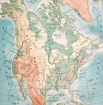 1916 Map North America Physical Greenland USA Mexico Canada Iceland DWSS15 - $368.14 MXN