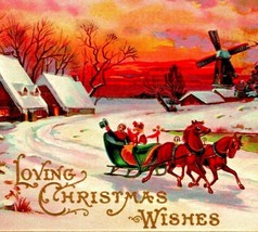 Loving Christmas Wishes Sleigh Ride Cabin Embossed UNP 1912 Postcard M Wessler - $5.89