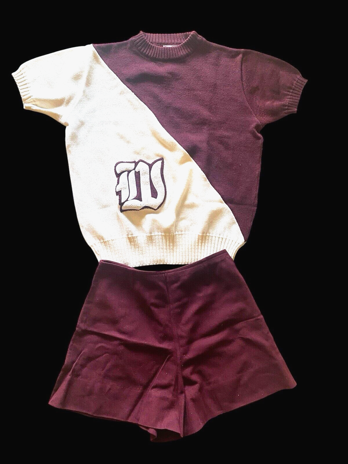 1970s Cheerleader Outfit Uniform Supply Co Wool 40 Burgundy White Vintage - $167.94