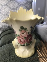 Vintage Camark Art Pottery Vase Planter Handles Leaf Shaped Yellow - £11.60 GBP