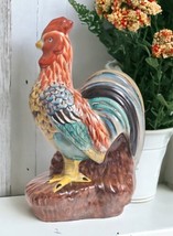 Vintage Hand Painted 10&quot; Ceramic Rooster Figurine Statue Farmhouse Decor - £26.90 GBP