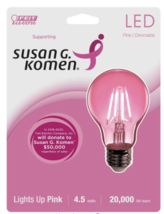 Feit Electric Pink Dimmable Filament Susan G Komen LED Light Bulb - $11.79