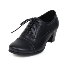 Retro Ladies Oxfords Pumps Polka Dot Lace Up Vintnge Round Toe 5CM Chunky Heel S - £44.63 GBP