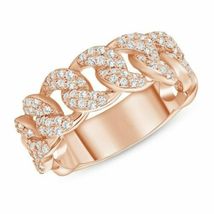 0.4Ct Diamond Mens Miami Cuban Link Pave Set Design Pinky Ring 14K Rose Gold Fn - £80.58 GBP