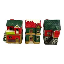Vintage Lot 3 Ceramic Christmas Cottage Village Ornament Decoration 3”x1... - $28.04
