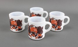 Hazel Atlas Hazelware Vintage Mushroom Milk Glass Coffee Cups Mugs Set of 4 - £67.64 GBP