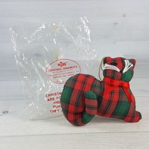 Vintage Russ Christmas Ornament 4&quot; Plaid Tartan Fabric Stuffed Kitty Cat... - $17.45