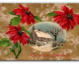 Poinsettia Flowers Icicles Christmas Greeting Embossed DB Postcard O18 - £4.52 GBP