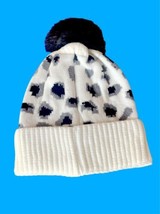 VIRGINIA WOLF Leopard Beanie with Faux Fur Snap Pom NWT MSRP $38 - $24.74